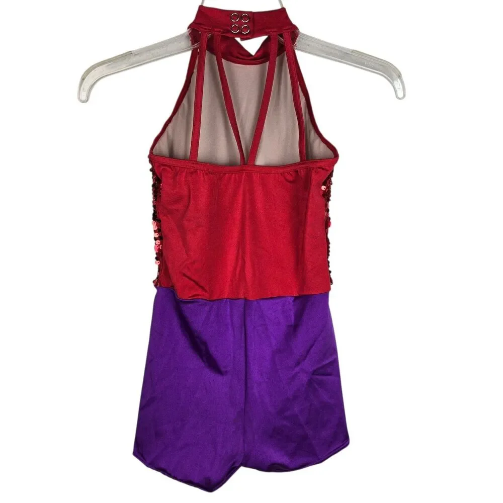 Weissman Biketard Leotard Sz MC Child M Dance Costume Red Purple